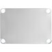 A stainless steel rectangular plate with two round holes in it.