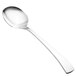 A silver Walco Freya bouillon spoon with a long handle.