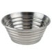 An American Metalcraft stainless steel round ribbed sauce cup.