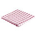 A folded red and white checkered tablecloth.