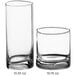 Two Acopa Bermuda beverage glasses with measurements on the side.