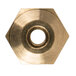 A close-up of a brass nut with a circular opening.