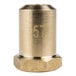 A gold metal cylinder with a brass hexagon-shaped nut with the number 57 on it.
