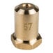 A gold brass #57 hood orifice with a 3/8-27UNS thread.