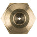 A close-up of a brass threaded circular object.