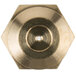A brass colored hexagon with a circular hole in it.