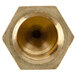 A close-up of a brass threaded hood orifice nut.