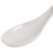 A white Thunder Group soup ladle with a speckled surface.