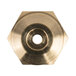 A close-up of a hexagonal brass nut.