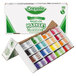 A white box with green and white writing containing Crayola markers in different colors.