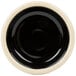 A black and white stackable stoneware ramekin with a rim.