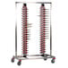A metal Plate Mate rack holding many plates.