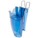 A blue plastic San Jamar Saf-T-Ice scoop holder with metal clips.