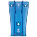 A blue plastic San Jamar Saf-T-Ice ice scoop holder with holes.