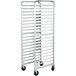 A white metal Channel 401AN sheet pan rack with wheels.