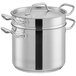 A silver stainless steel Vigor double boiler pot with handles.