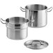 A Vigor stainless steel double boiler pot with a lid and handle.