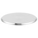 A silver stainless steel round lid.