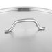 A close-up of a silver Vigor SS1 Series stainless steel lid with a handle.