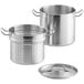 A Vigor stainless steel pasta cooker with a pot and strainer.