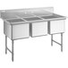 A stainless steel Regency three compartment sink on a counter.
