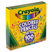 A yellow and purple Crayola box of 100 assorted long barrel colored pencils.
