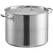 A large silver Vigor stainless steel stock pot with a lid.