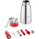 A silver stainless steel iSi whipped cream dispenser with a red and silver lid.