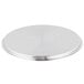 A close-up of a silver circular object with a white background - the Vigor SS1 Series stainless steel replacement lid.
