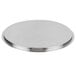 A close-up of a stainless steel circular lid.