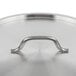 A close up of the Vigor Stainless Steel Replacement Lid for a Stock Pot with a metal handle.