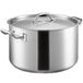 A large silver Vigor stainless steel sauce pot with a lid.