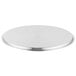 A silver round stainless steel lid.
