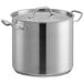 A Vigor stainless steel stock pot with a lid and handle.