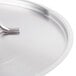 A close-up of a Vigor stainless steel replacement lid with a metal handle.