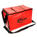 A red Sterno insulated food carrier bag with black straps.
