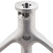 A close up of a Hobart stainless steel flat beater.