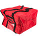 A red Rubbermaid insulated pizza delivery bag with black straps.