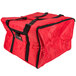 A red Rubbermaid insulated delivery bag with black straps.