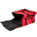 A red and black Rubbermaid insulated delivery bag with a zipper.
