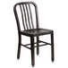 A Flash Furniture black metal outdoor side chair with a wooden seat.