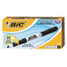 A box of 12 Bic black dry erase markers with black grips.
