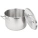 A Vollrath stainless steel sauce pot with lid.