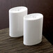 Two Villeroy & Boch white porcelain salt shakers on a table.