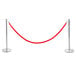 A red rope attached to a silver rope-style Lancaster Table & Seating crowd control stanchion.
