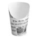 A white paper Choice scoop cup with a newsprint design.