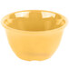 A close up of a GET Diamond Mardi Gras Tropical Yellow Melamine Bouillon bowl.