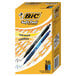 A box of Bic Soft Feel black and blue ink retractable ballpoint pens.