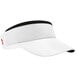 A white Headsweats visor with black and red trim.