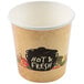 A Choice paper soup cup with the words "Hot and Fresh" in white on the black cup.